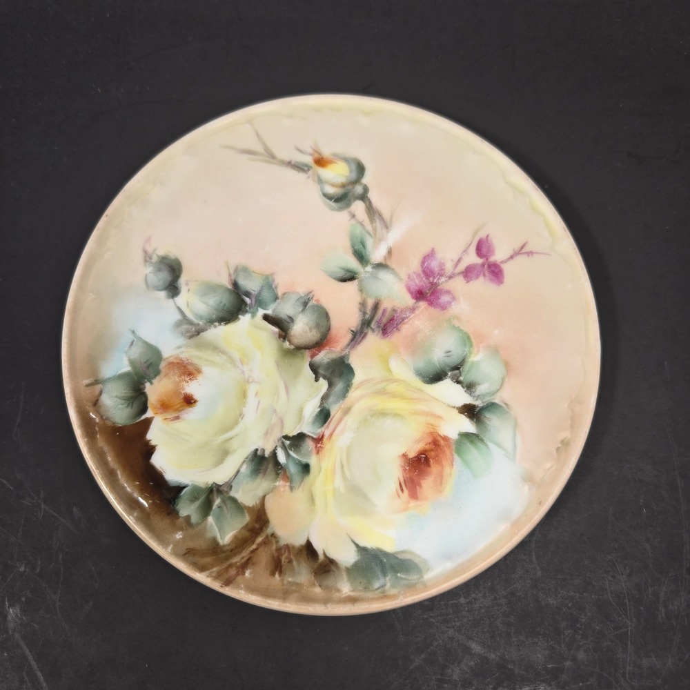 Rosenthal Bavaria Hand Painted Yellow Roses Floral Porcelain Cabinet Plate 6.25"